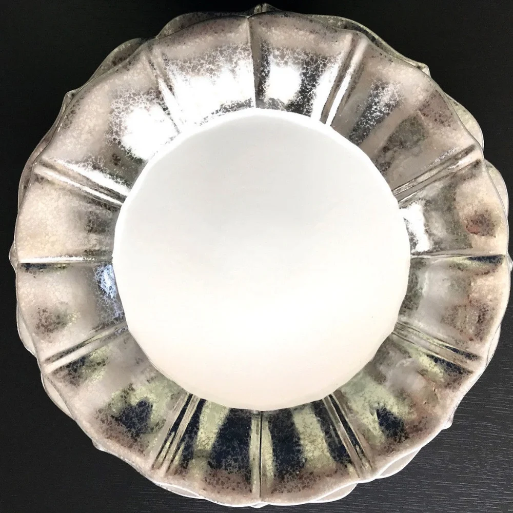 Anthropologie Large Ceramic Serving Plate Platter White Silver Serveware